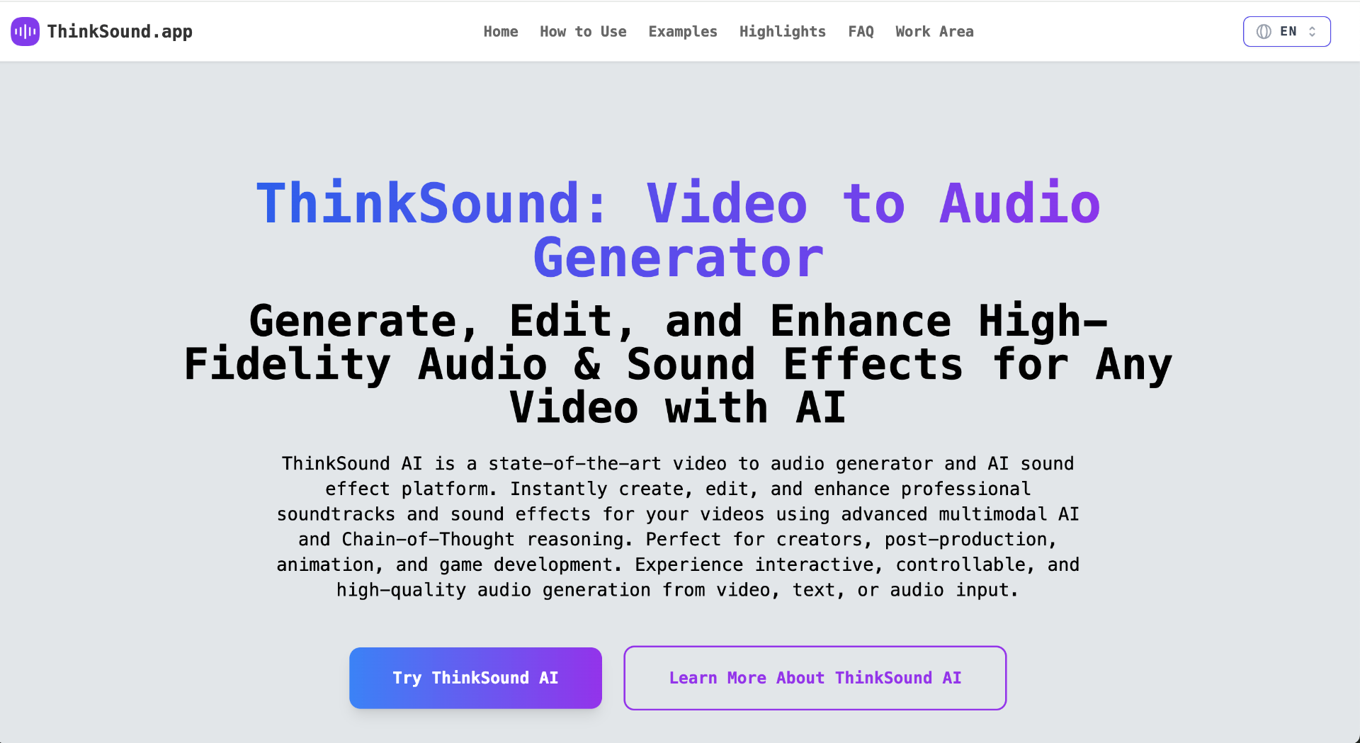 ThinkSound AI screenshot and logo